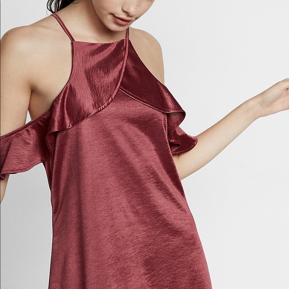 Express Satin Ruffle Trapeze Dress - S, Mauve/Pink - Picture 2 of 6